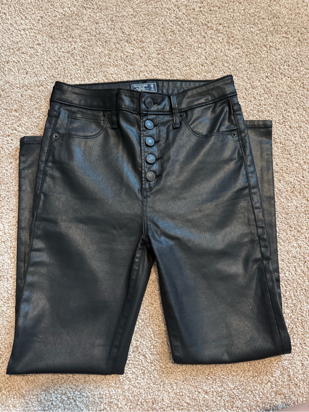Abercrombie & Fitch Black Coated Skinny Jeans with Button-Fly